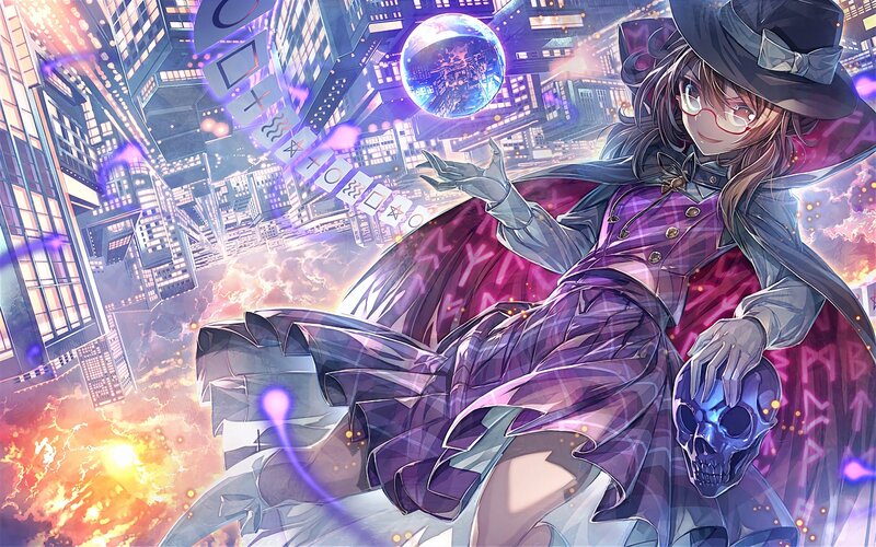 Anime Girl with Skull — Purple, Dramatic, Night