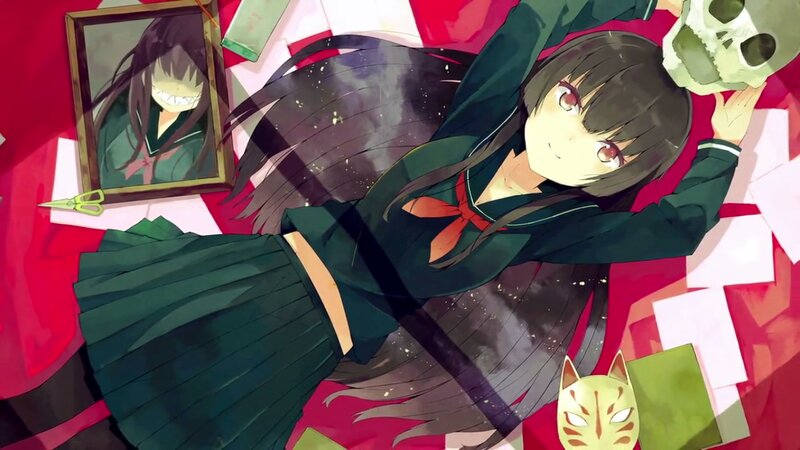 Anime Girl with Skull — Red, Chaotic