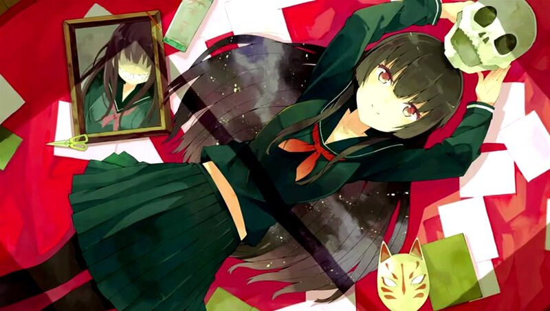 Anime Girl with Skull — Red, Dramatic, Picture Frame, Scissors