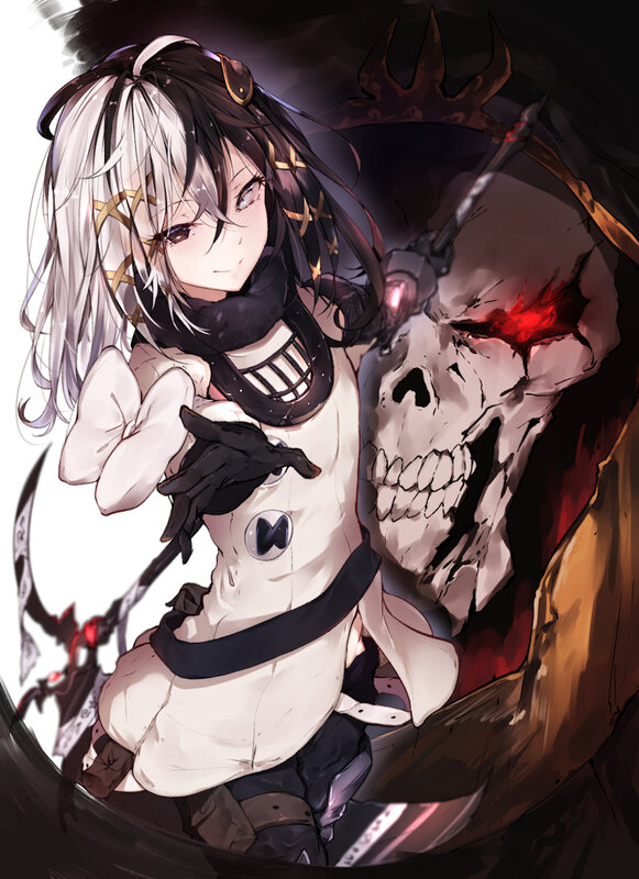 Anime Girl with Skull — White, Dramatic, Digital Art
