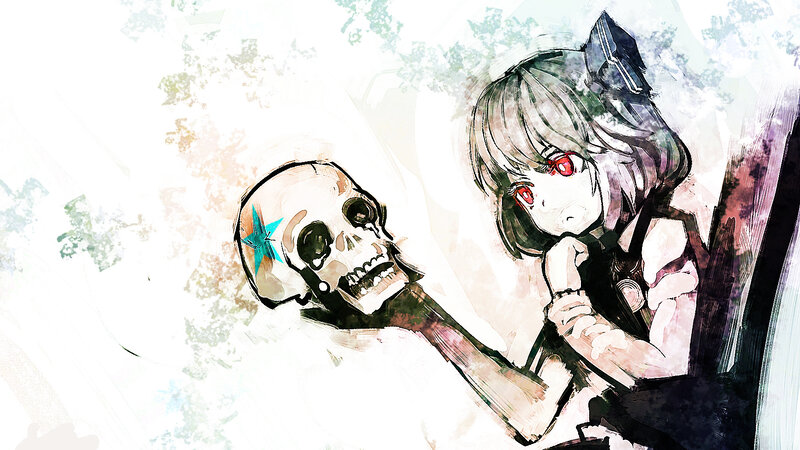 Anime Girl with Skull — White, Dramatic