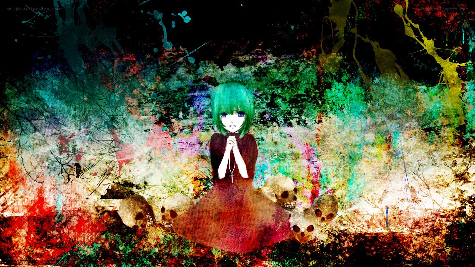 anime girl with skulls