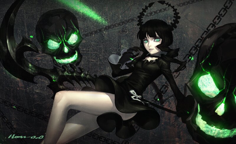 Anime Girl with Skulls — Black, Dark, Dramatic