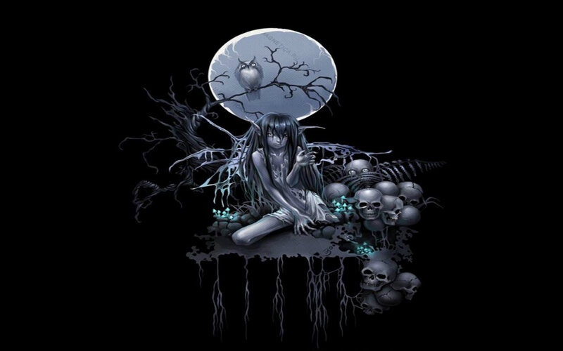 Anime Girl with Skulls — Black, Dark