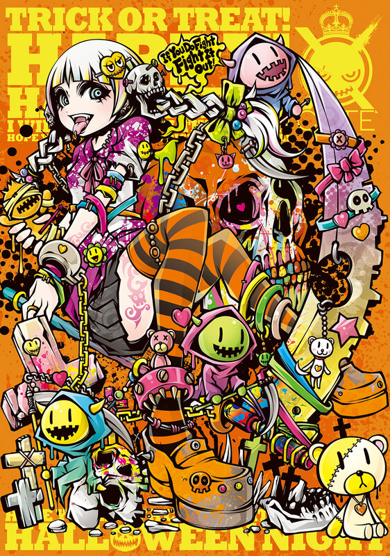 Anime Girl with Skulls — Orange