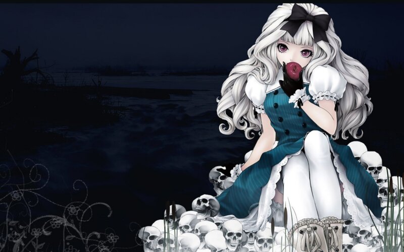 Anime Girl with Skulls — White