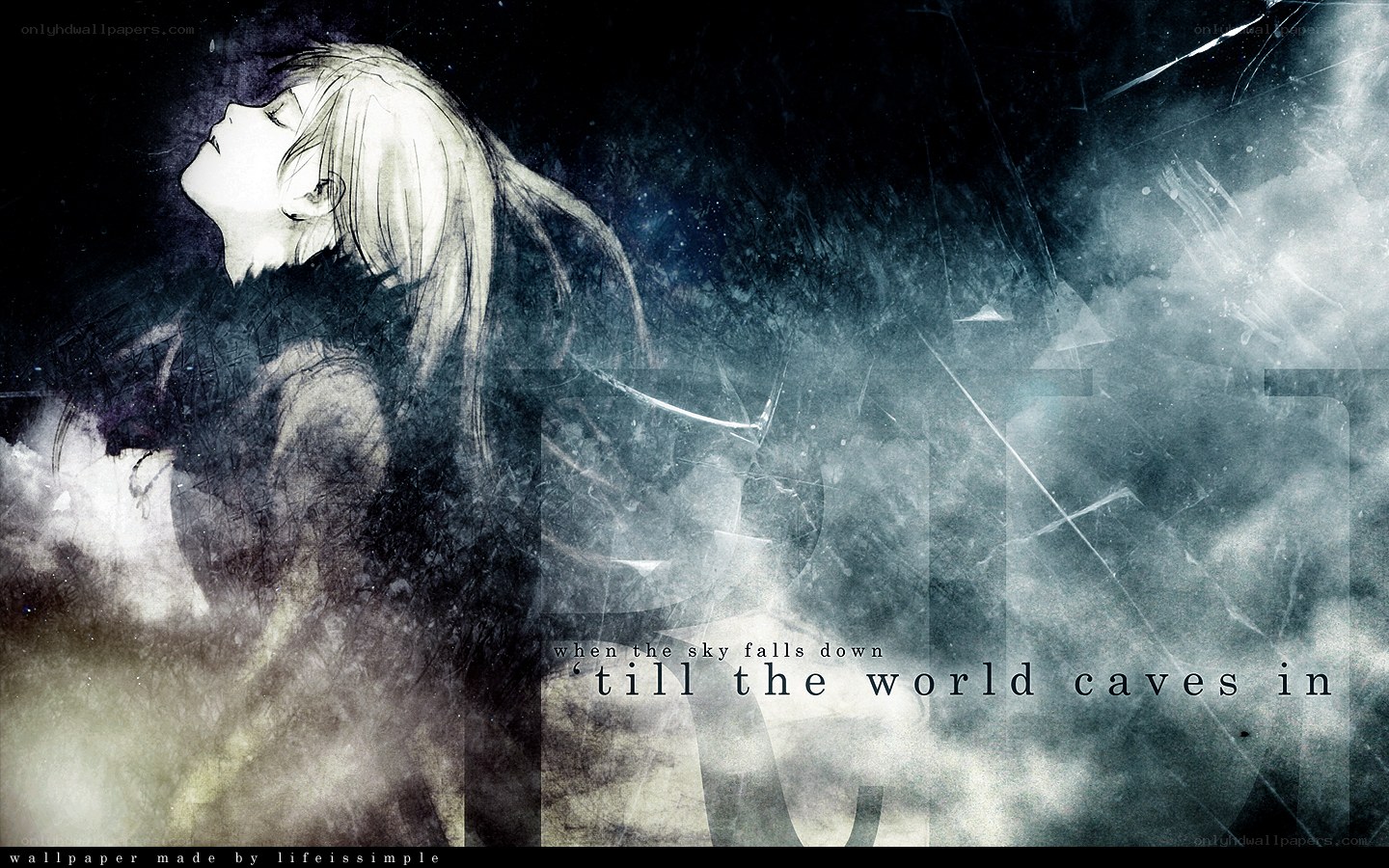 anime girl with sky falling