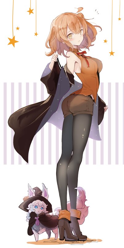 Anime Girl with Small Creature — Brown