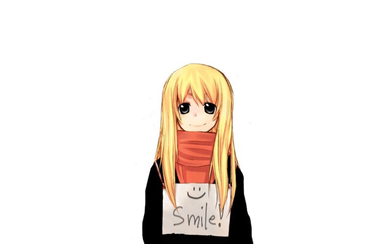 anime girl with smile sign