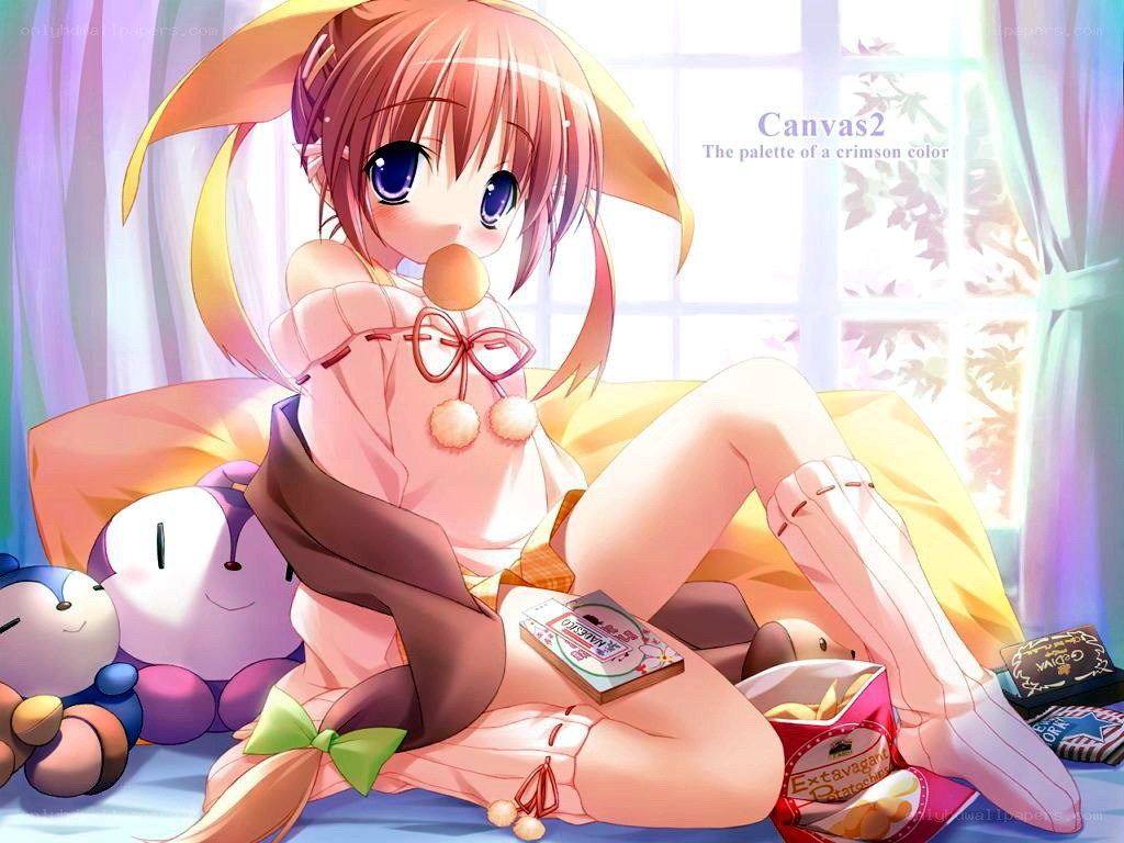 Anime girl with snacks