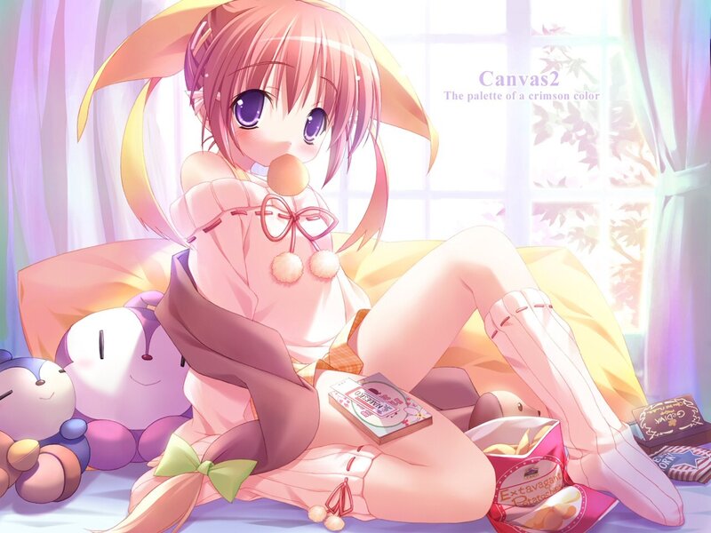 Anime Girl with Snacks — Pink, Calm, Morning