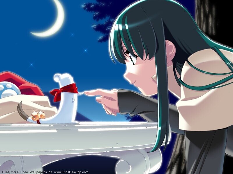 Anime Girl with Snail — Blue