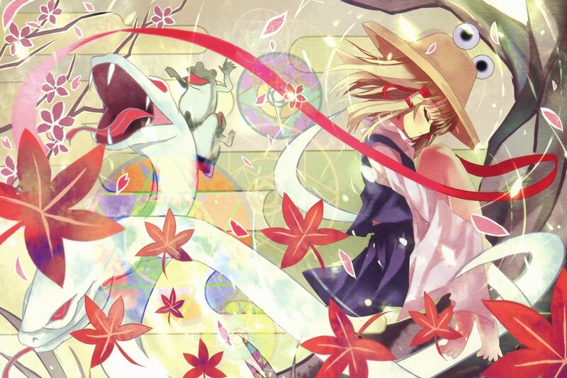 Anime girl with snake and frog