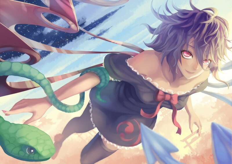 Anime girl with snake and ribbons