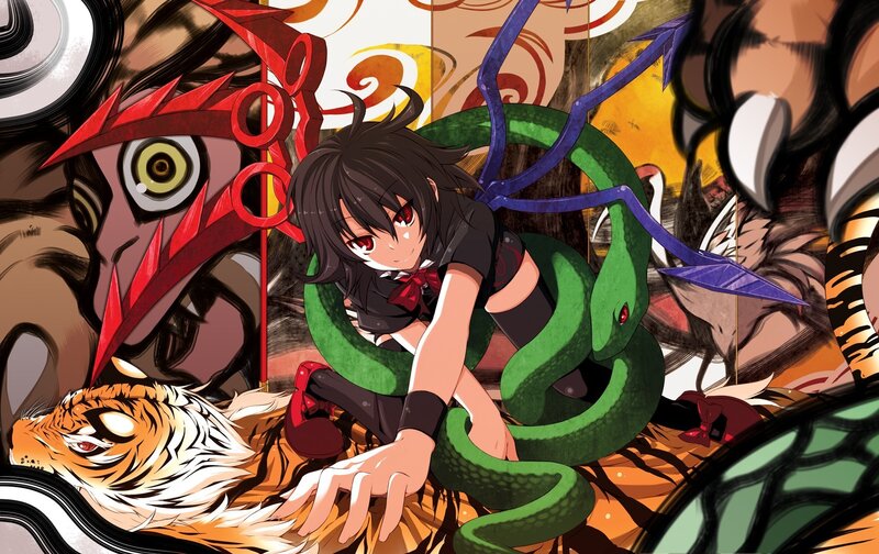 anime girl with snake and tiger