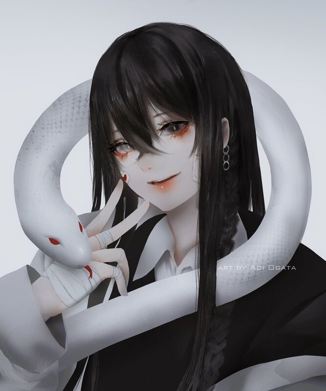 Anime Girl with Snake — Black, Dramatic