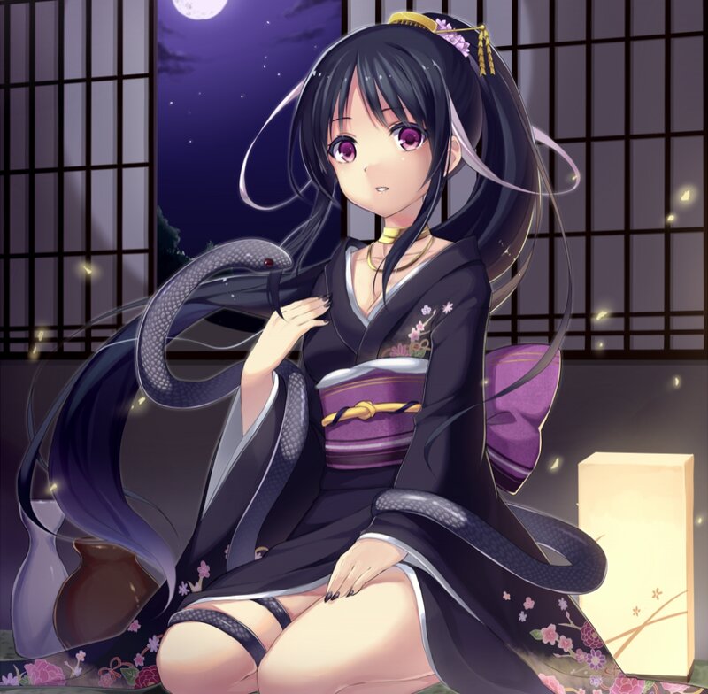 Anime Girl with Snake — Black