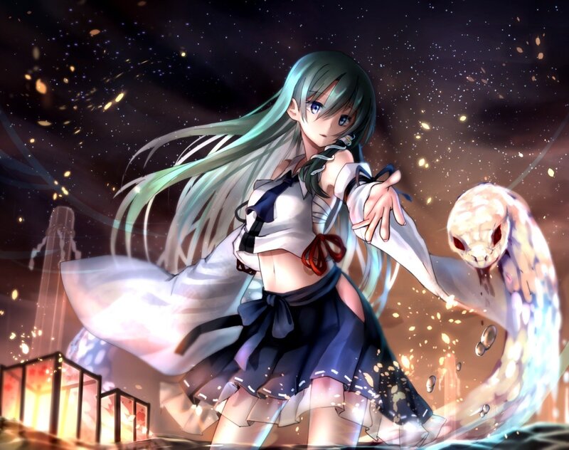 Anime Girl with Snake — Blue, Dramatic
