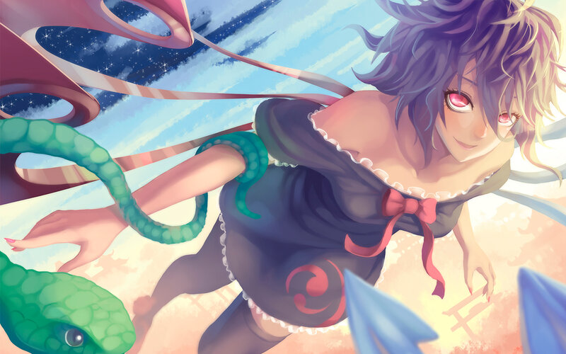 Anime Girl with Snake — Blue, Dreamy