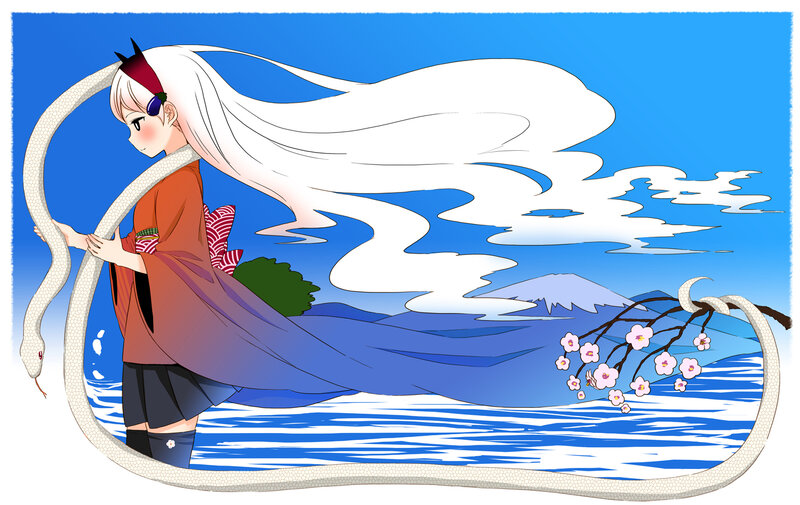 Anime Girl with Snake — Blue