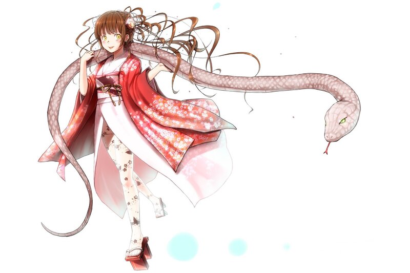 anime girl with snake companion