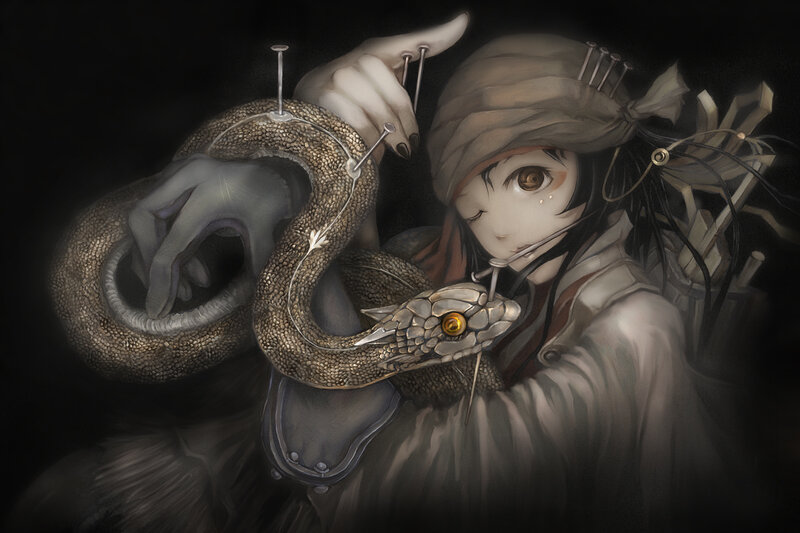 Anime Girl with Snake — Gray