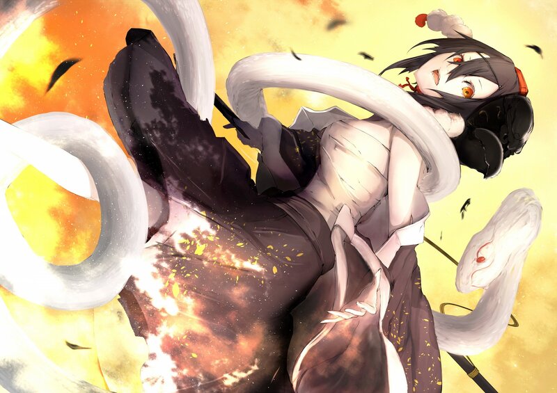 Anime girl with snake in explosion