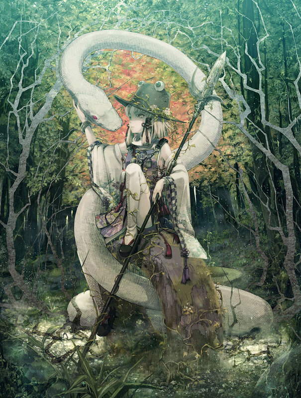 Anime girl with snake in forest