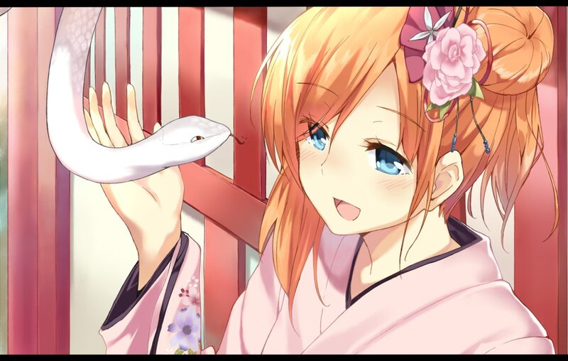 Anime Girl with Snake — Pink, Calm