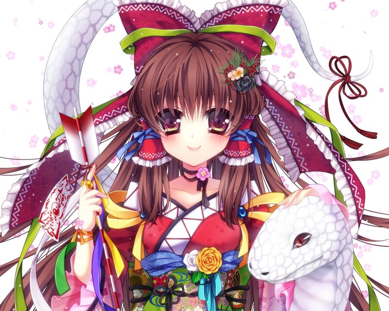 Anime Girl with Snake — Red, Playful