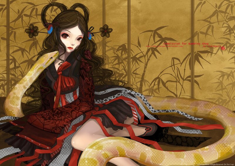 Anime Girl with Snake — Red