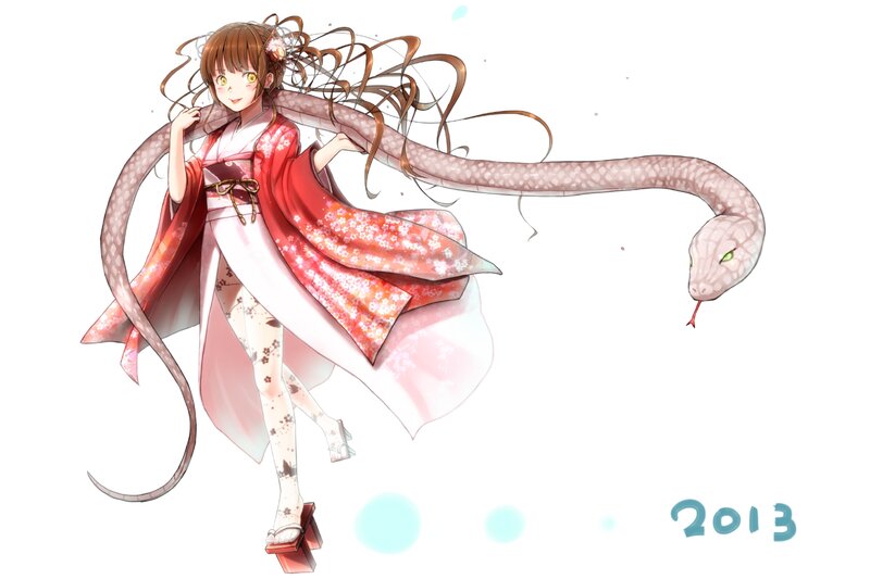 Anime Girl with Snake — White