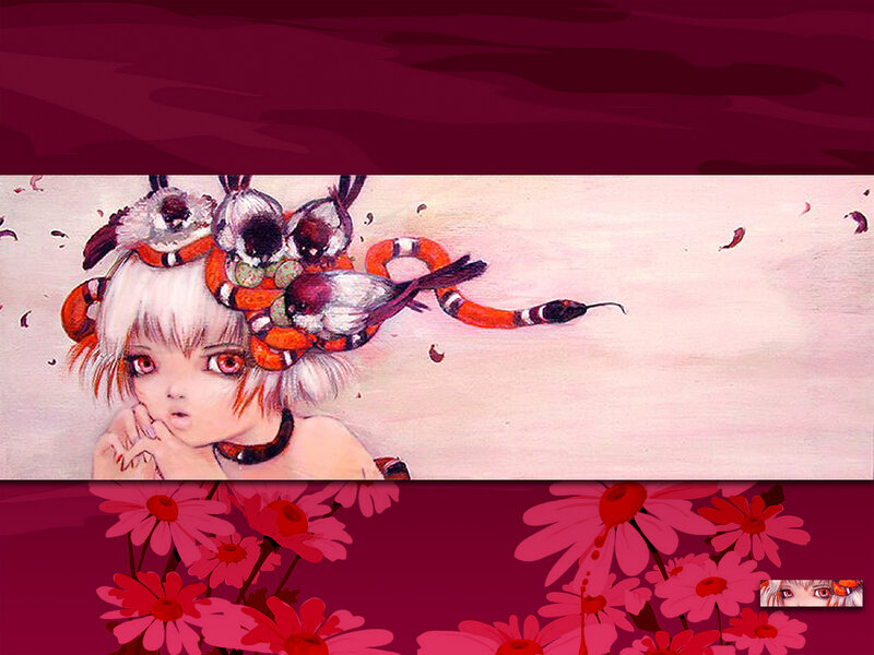 Anime girl with snakes and flowers