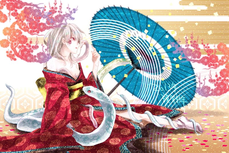 Anime girl with snakes and umbrella