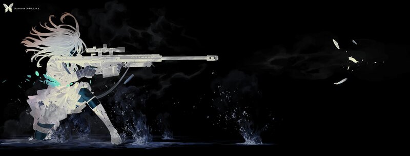 Anime Girl with Sniper Rifle — Black, Dramatic, Night
