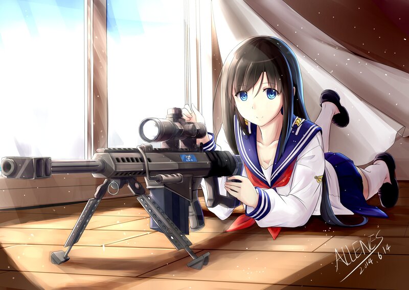 Anime Girl with Sniper Rifle — Blue, Calm, Afternoon