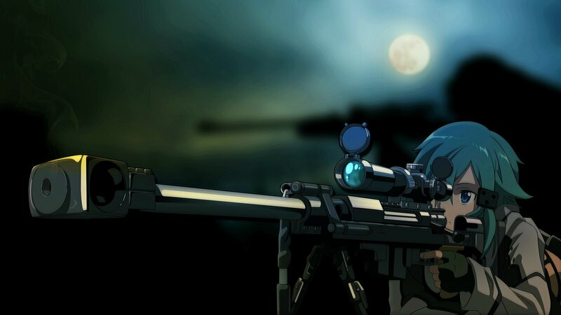 Anime Girl with Sniper Rifle — Blue, Dramatic