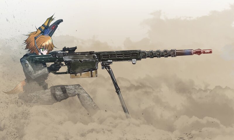 Anime Girl with Sniper Rifle — Brown, Dramatic, Digital Art