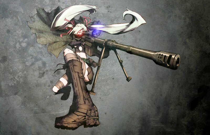 Anime Girl with Sniper Rifle — Gray, Dramatic