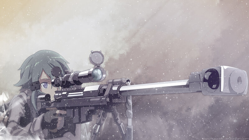 Anime Girl with Sniper Rifle — Gray, Dramatic, Winter