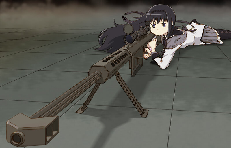 Anime Girl with Sniper Rifle — Gray, Focused