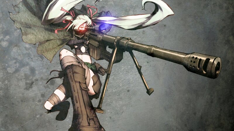 Anime Girl with Sniper Rifle — Gray