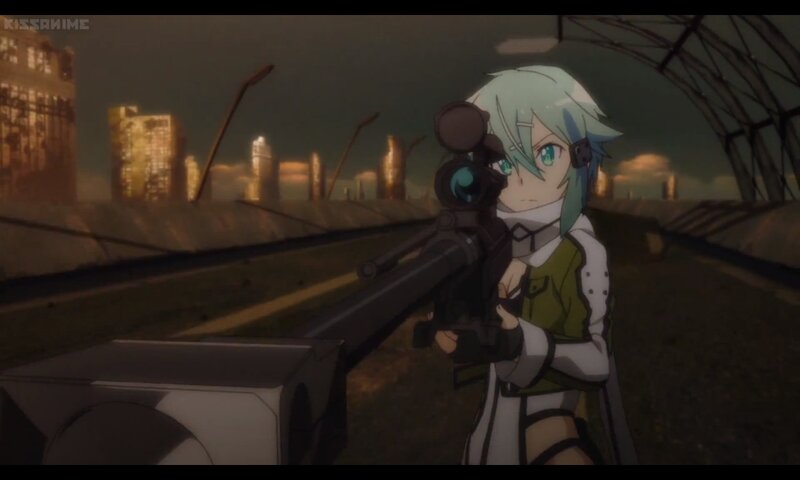 Anime Girl with Sniper Rifle — Green, Dramatic