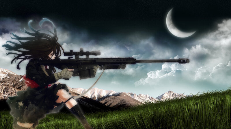 Anime Girl with Sniper Rifle — Green