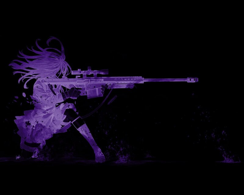 Anime Girl with Sniper Rifle — Purple, Dramatic, Night, Digital Art