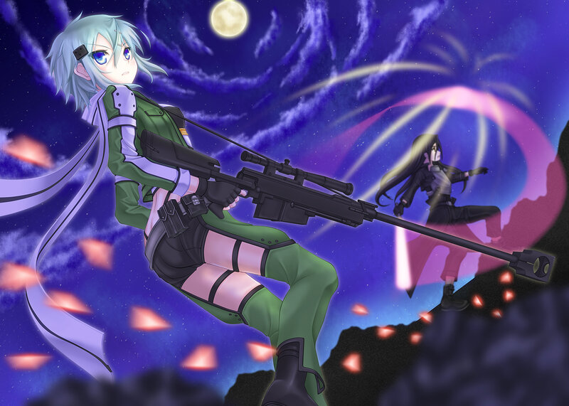 Anime Girl with Sniper Rifle — Purple, Dramatic, Night