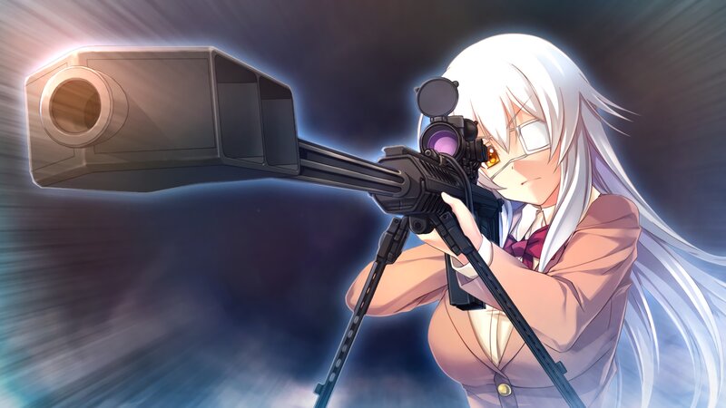 Anime Girl with Sniper Rifle — White, Dramatic, Sniper Rifle, Tripod