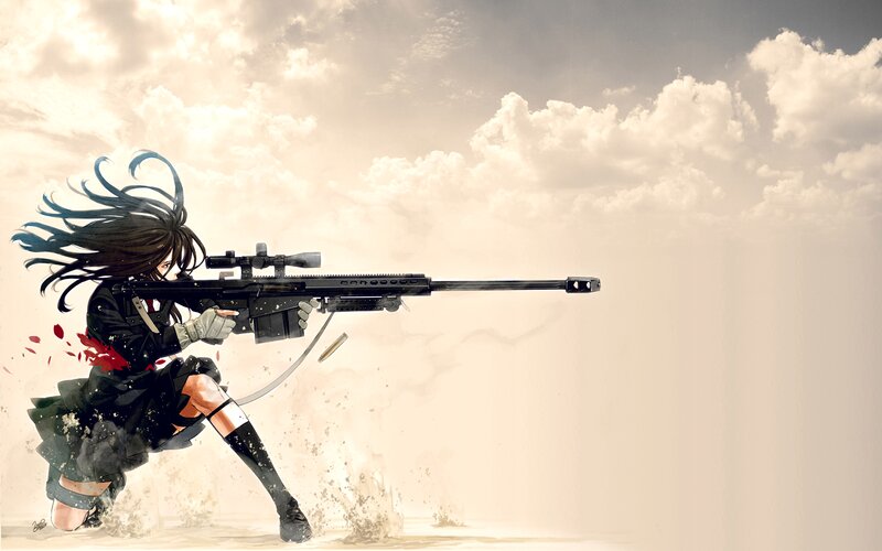 Anime Girl with Sniper Rifle — White, Dramatic