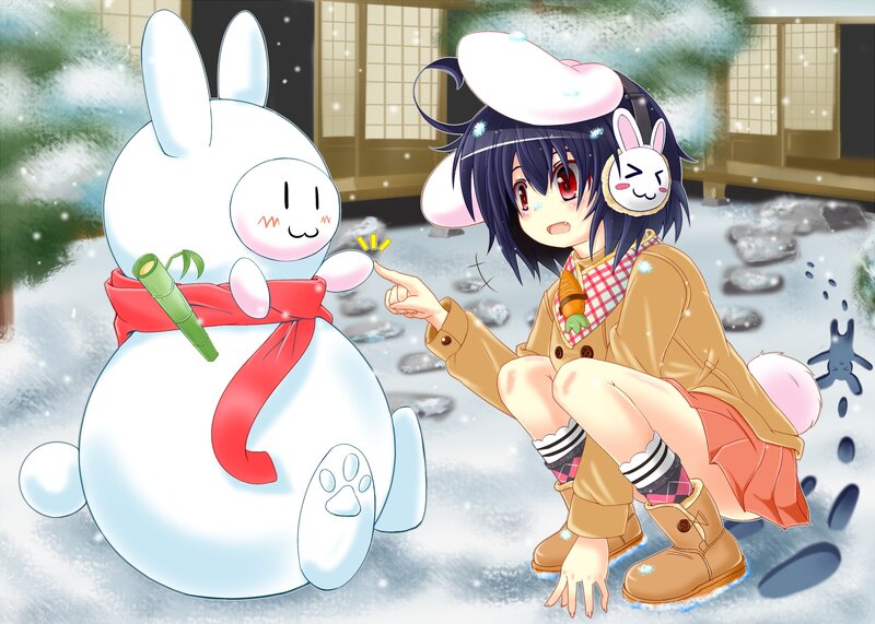 Anime girl with snow bunny
