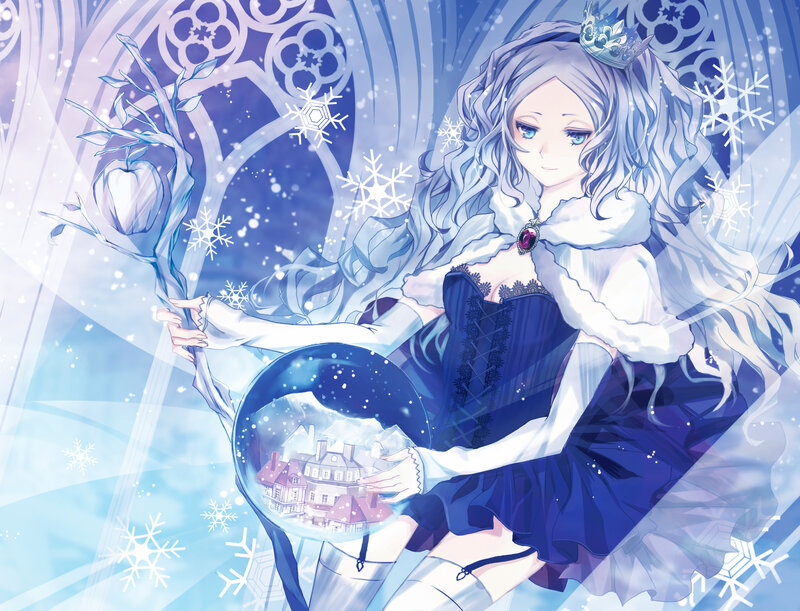 Anime Girl with Snow Globe — Blue, Serene